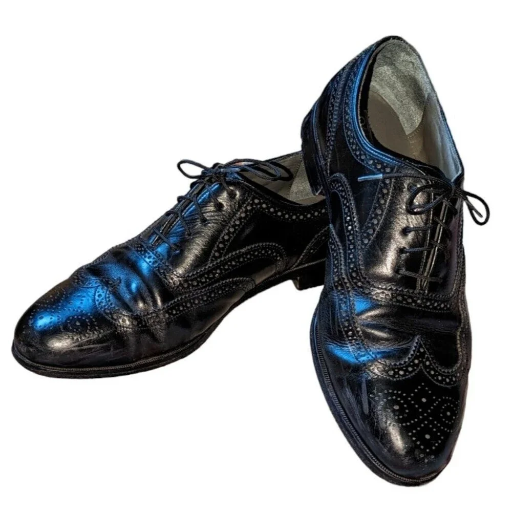 Old Money Quiet Luxury Black Wingtip Oxford Shoes Oakton Leather Men's 12D